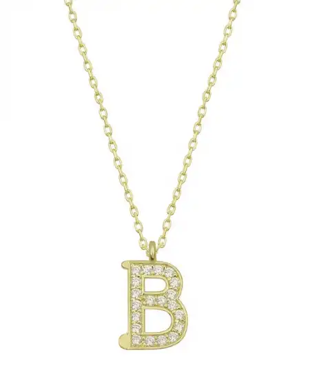 Gümüş Gold B Harfi Kadın Kolye