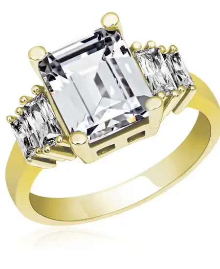 Gümüş Gold Baget Taşlı Bayan Yüzük