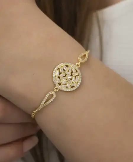 Gümüş Gold Baget Taşlı Bileklik