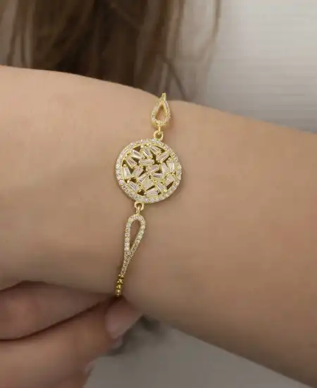 Gümüş Gold Baget Taşlı Bileklik