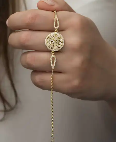 Gümüş Gold Baget Taşlı Bileklik