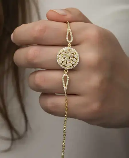Gümüş Gold Baget Taşlı Bileklik