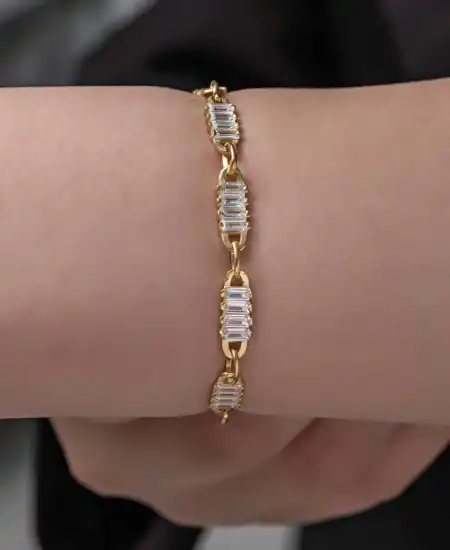 Gümüş Gold Baget Taşlı Kadın Bileklik