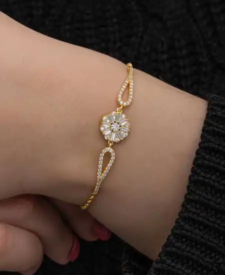Gümüş Gold Baget Taşlı Kadın Bileklik