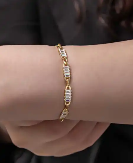 Gümüş Gold Baget Taşlı Kadın Bileklik