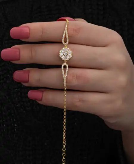 Gümüş Gold Baget Taşlı Kadın Bileklik