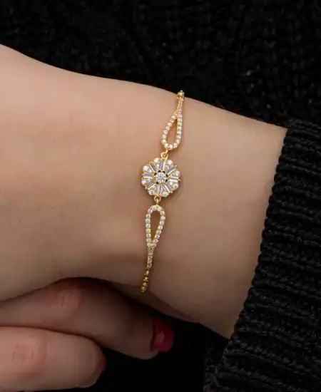 Gümüş Gold Baget Taşlı Kadın Bileklik