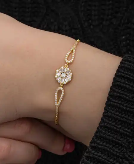 Gümüş Gold Baget Taşlı Kadın Bileklik
