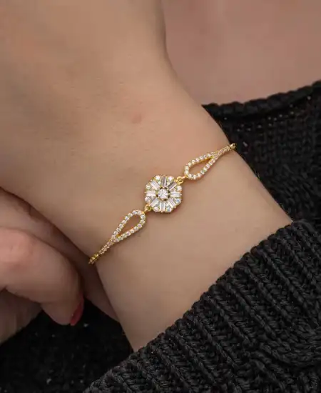 Gümüş Gold Baget Taşlı Kadın Bileklik