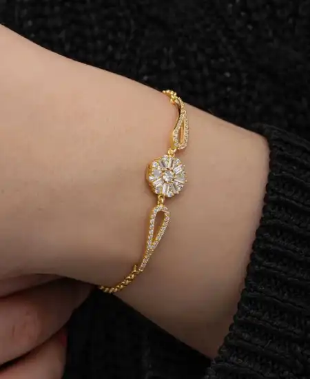 Gümüş Gold Baget Taşlı Kadın Bileklik