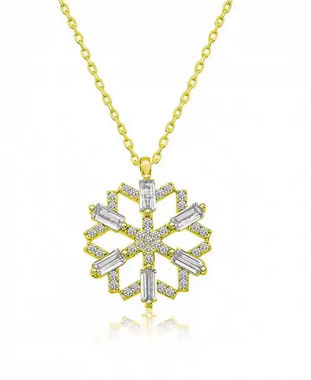Gümüş Gold Baget Taşlı Kar Tanesi Kolye