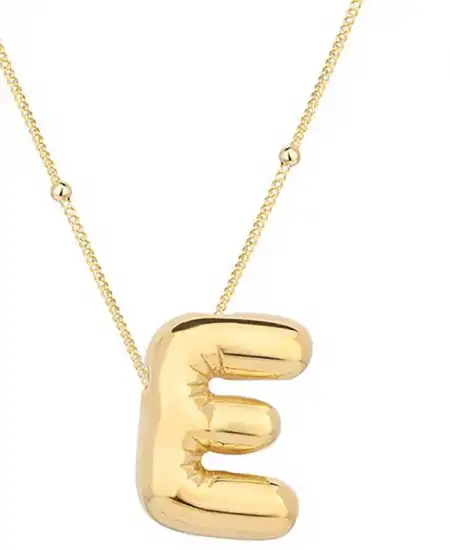 Gümüş Gold Balon E Harfi Kadın Kolye
