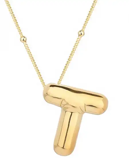 Gümüş Gold Balon T Harfi Kadın Kolye