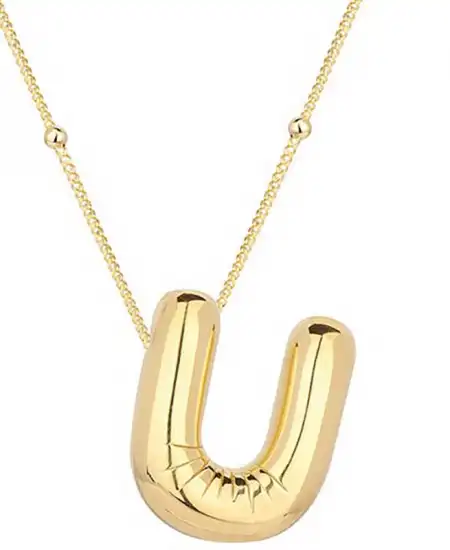 Gümüş Gold Balon U Harfi Kadın Kolye