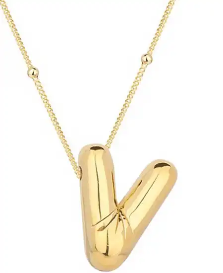 Gümüş Gold Balon V Harfi Kadın Kolye