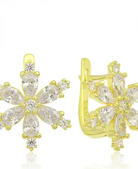 Gümüş Gold Beyaz Lotus Çiçeği Kadın Küpe