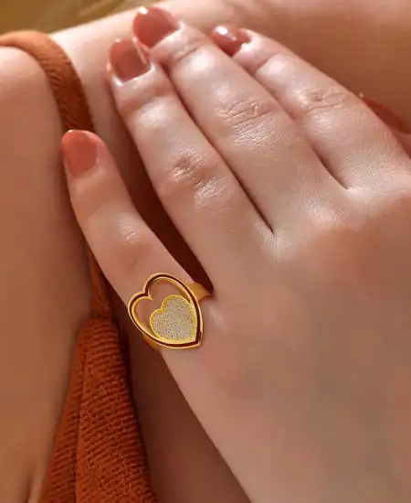 Gümüş Gold Beyaz Taşlı Kalpli Kadın Yüzük