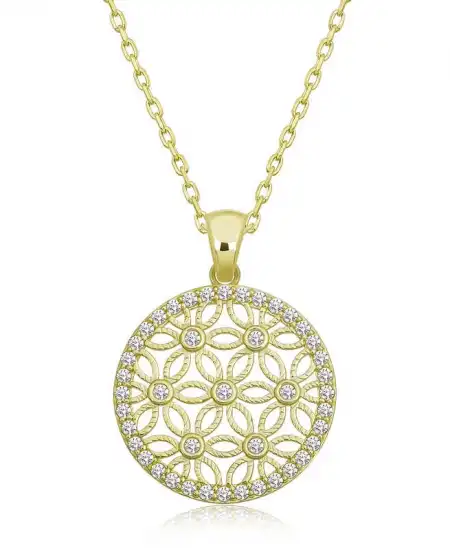 Gümüş Gold Beyaz Taşlı Yaşam Çiçeği Kadın Kolye