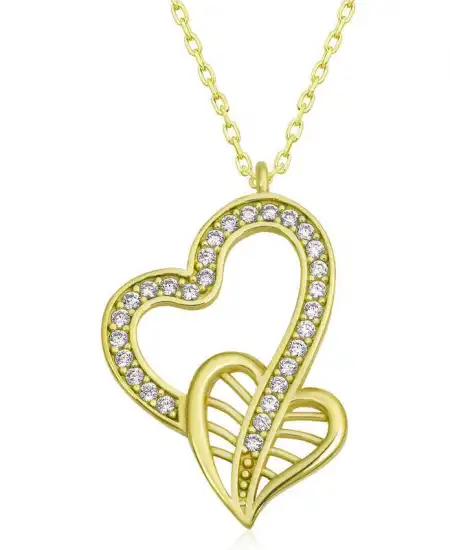 Gümüş Gold Birleşmiş Kalpler Kadın Kolye