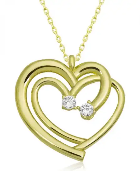 Gümüş Gold Birleşmiş Kalpler Kadın Kolye