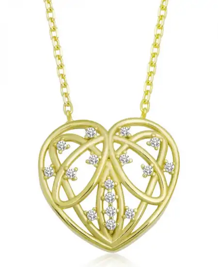 Gümüş Gold Bombeli Kalp Kadın Kolye