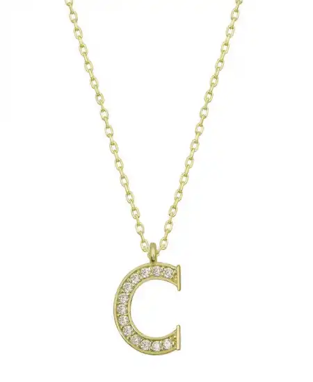 Gümüş Gold C Harfi Kadın Kolye