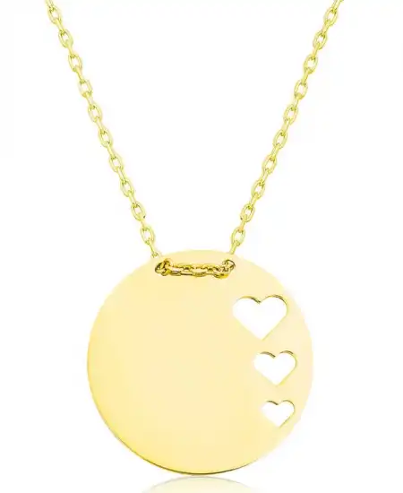 Gümüş Gold Çember Kalp Kadın Kolye