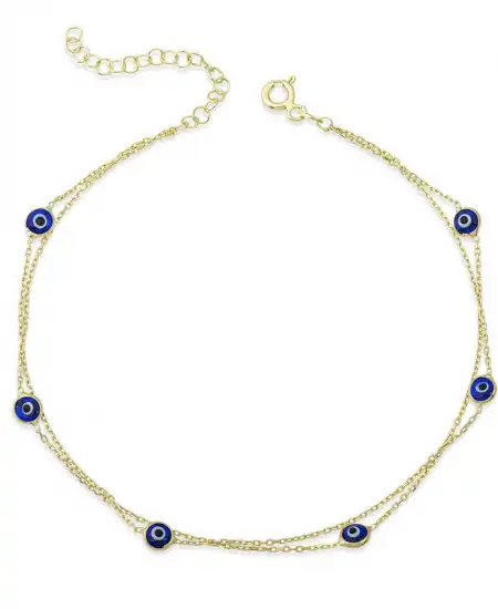 Gümüş Gold Çift Zincirli Nazar Halhal