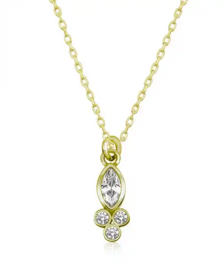 Gümüş Gold Çiğ Damlası Mekik Tektaş Bayan Kolye