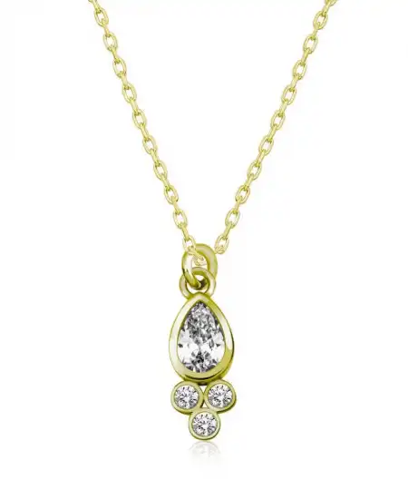 Gümüş Gold Çiğ Damlası Tektaş Bayan Kolye