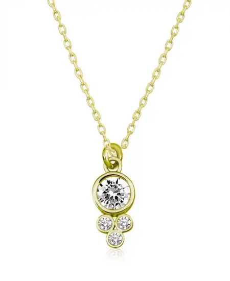 Gümüş Gold Çiğ Damlası Yuvarlak Tektaş Bayan Kolye