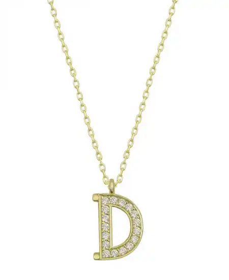 Gümüş Gold D Harfi Kadın Kolye