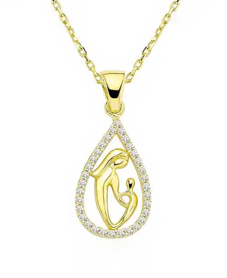 Gümüş Gold Damla Anne Çocuk Kolyesi