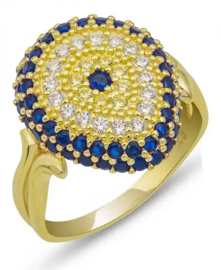 Gümüş Gold Damla Nazarlı Kadın Yüzük