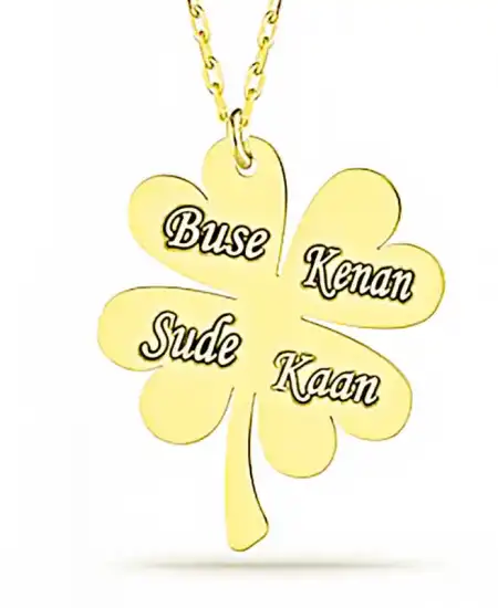 Gümüş Gold Dört Yaprak İsimli Yonca Bayan Kolye