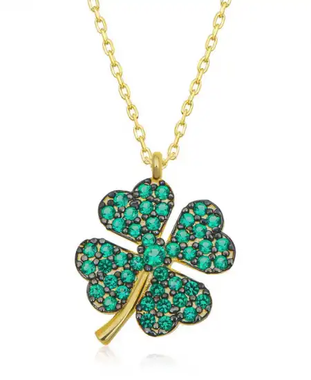 Gümüş Gold Dört Yapraklı Yonca Kadın Kolye