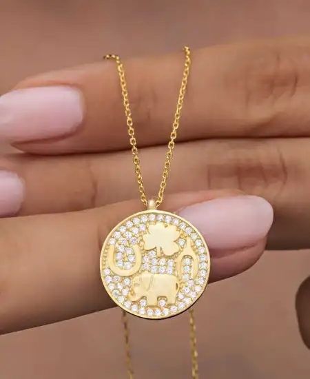 Gümüş Gold Fil Motifli Şans Kadın Kolye