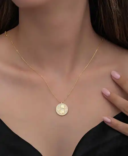 Gümüş Gold Fil Motifli Şans Kadın Kolye