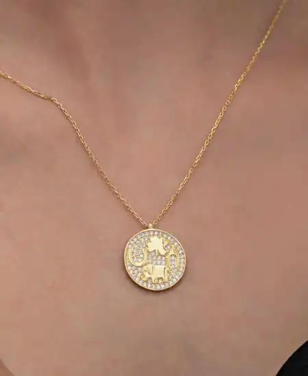 Gümüş Gold Fil Motifli Şans Kadın Kolye