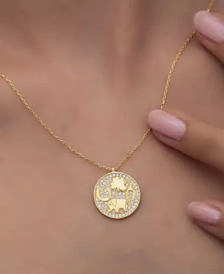 Gümüş Gold Fil Motifli Şans Kadın Kolye