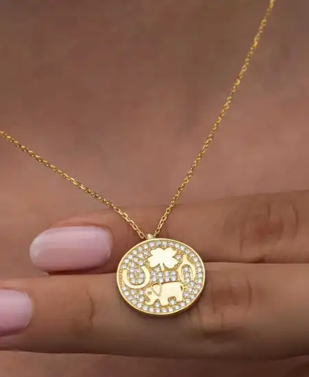 Gümüş Gold Fil Motifli Şans Kadın Kolye