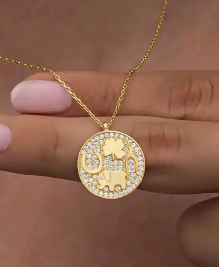 Gümüş Gold Fil Motifli Şans Kadın Kolye