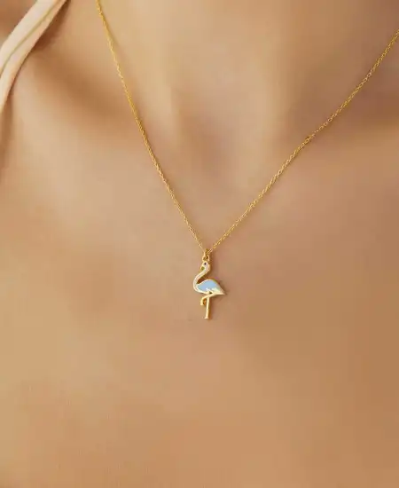 Gümüş Gold Flamingo Kadın Kolye