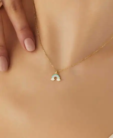 Gümüş Gold Gökkuşağı Kadın Kolye