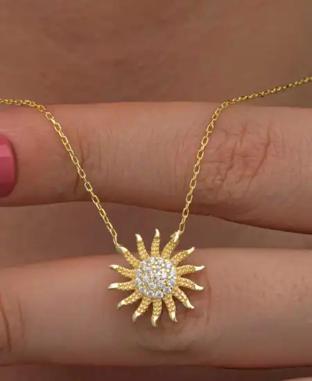 Gümüş Gold Güneş Kadın Kolye