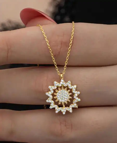 Gümüş Gold Güneş Kadın Kolye