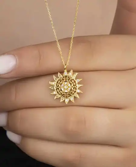 Gümüş Gold Güneş Kadın Kolye
