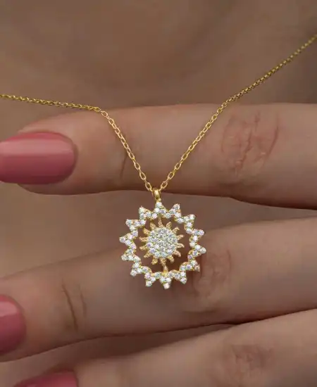 Gümüş Gold Güneş Kadın Kolye