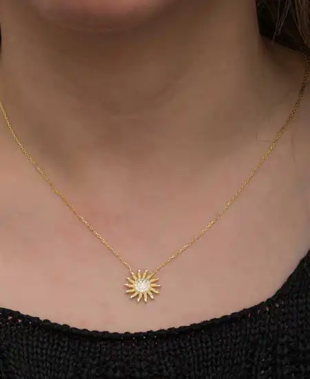 Gümüş Gold Güneş Kadın Kolye