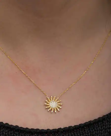 Gümüş Gold Güneş Kadın Kolye